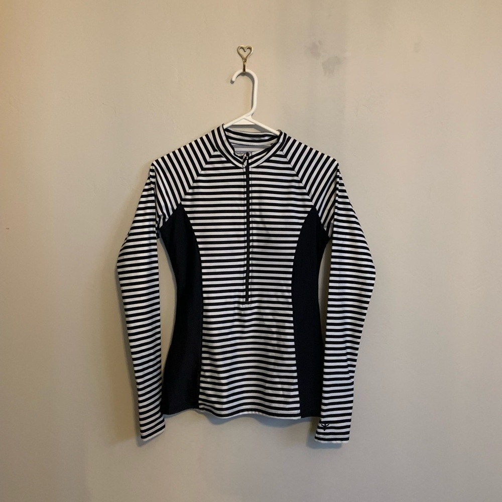 Coolibar Women's UPF 50+ Swim Beach Sun Shirt Striped Long Sleeve Sz S Stretch